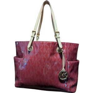 Michael Kors East West Jet Set Burgundy Logo Tote